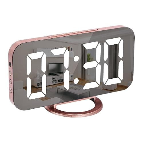 SZELAM Alarm Clock for Bedroom,LED and Mirror Digital Clock Large Display,with Dual USB Charger Ports,Auto Dim,Snooze Mode,Modern Desk/Wall Electronic Clock for Girl Woman Mom Teens - Rose Gold thumbnail 8