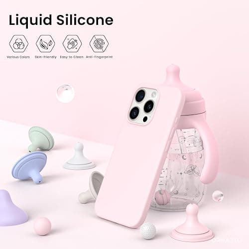 ORNARTO Compatible with iPhone 15 Pro Max Case 6.7", Slim Liquid Silicone 3 Layers Full Covered Soft Gel Rubber 15 Pro Max iPhone Case Cover 6.7 inch-Pink thumbnail 3
