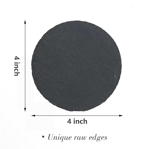8 Pack 4 inch Round Slate Coasters with Metal Holder,Handmade Natural Rough Edge,with Integral Anti-Skid pad,Laser Engraving Blanks,Stone Coasters thumbnail 3