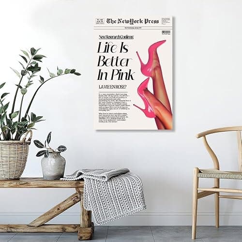 Trendy Pink Posters News Newspaper Wall Art Canvas Prints 70s Life Is Better in Pink Hot Girly Preppy Aesthetic Poster for Cool Girl Bedroom Apartment Room Home Dorm Wall Decor 8x12inch Unframed thumbnail 4