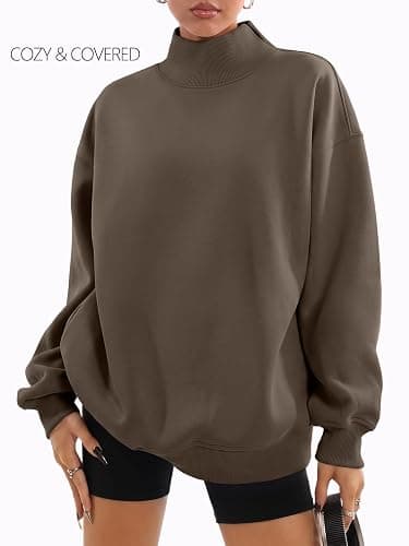 Trendy Queen Womens Mock Neck Sweatshirts Oversized Pullover Fall Outfits | Fall Fashion Clothes 2026,Long Sleeve Tops,Comfort Soft Fleece,Travel Casual Work Lounge Daily Outfit thumbnail 2