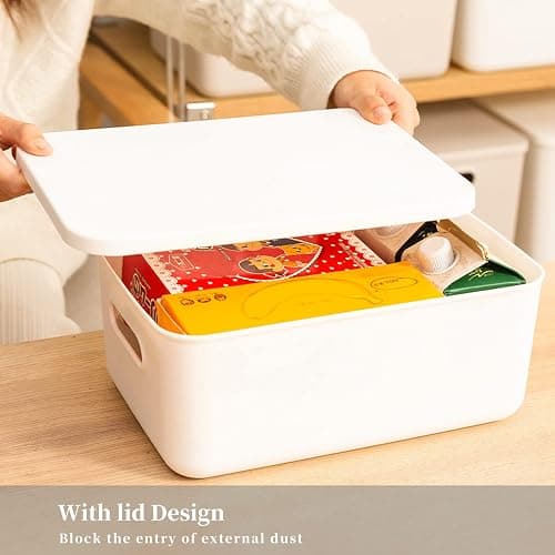 Yishyfier Plastic Storage Baskets Bins Boxes With Lids,Organizing Container White Storage Organizer Bins For Shelves Drawers Desktop Playroom Classroom Office,6-Pack(4M+2S) thumbnail 2
