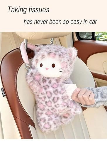 Tissue Box Cover Plush Tissue Box Holder for Car, Home, Decorative Holder/Organizer for Bathroom Vanity Countertop, Nightstands, Office Desk-Pink Leopard Cat thumbnail 4