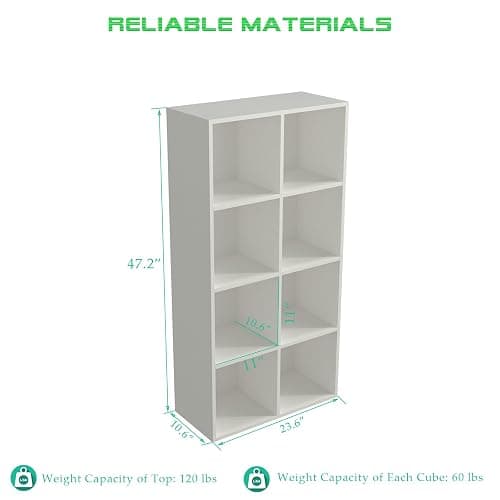 OSCHF 8-Cube Storage Shelf Bookcase - Wooden 4-Tier Floor Standing Open Bookshelf, Modern TV Stand up to 55 Inchs for Home and Office, Warm White thumbnail 3
