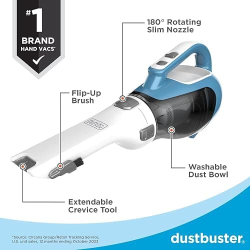 BLACK+DECKER dustbuster AdvancedClean Handheld Vacuum Cordless, Compact Home and Car Vacuum with Crevice Tool, Rotating Nozzle and Charging Station, Large Dust Bowl (CHV1410L) thumbnail 5