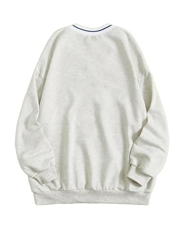 Remidoo Womens New York Embroidered V Neck Sweatshirt Oversized Long Sleeve Pullover Top thumbnail 2