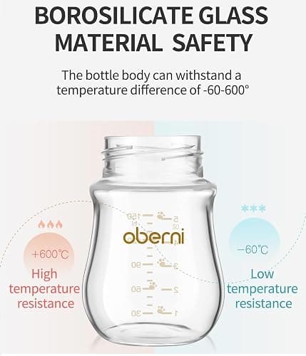 Oberni Glass Baby Bottles,Anti Colic Breastfeeding Bottle with Natural Response Nipple Size S,Wide Neck Slow Flow Baby Bottle for Baby,Newborn,Preemie 0-3 0-6 Month,BPA Free (Pink, 1 Pack, 4 Ounce) thumbnail 5
