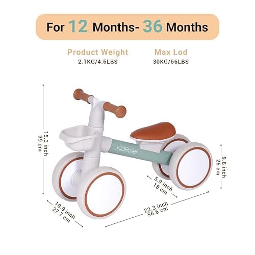 KidRoller Kid's Balance Bikes for 1 Year Old Boys and Girls, 12-36 Months Toddler Ride-on with Adjustable Seat and a Front Basket, First Birthday Gifts (Green) thumbnail 3