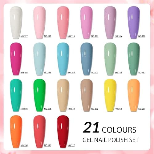 Phoenixy Gel Nail Polish, 21 Colours Nail Polish Starter Kit Soak Off Gel Polish Nail Varnish Set Base and Top Coat Gifts Set for Women thumbnail 3