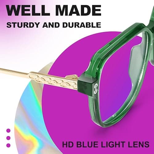 VISOONE Oversized Fashion 99% Blue Light Blocking Glasses for Women REMY | Flexible Metal Temples Extra Wide UV400 HD Clear Lenses Chunky Cute Chic Square Large frame thumbnail 8