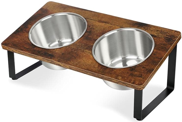 KEVIDEAWL Elevated Dog Bowls for Small Medium Wood Dogs Raised Bowl Stand with 2 Stainless Steel Deep Dog Food and Water Bowls, Anti Vomit, Non-Slip Feeding Dishes(Tilted，3 inches in Height, 40oz - Image 1