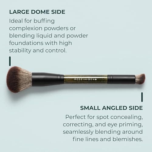 Rose and Ben Beauty D2 Concealer & Complexion Brush | Dual-Ended Design for Seamless Blending | Buffing & Setting for Cream, Liquid, and Powder Makeup | Cruelty-Free Fibers thumbnail 3