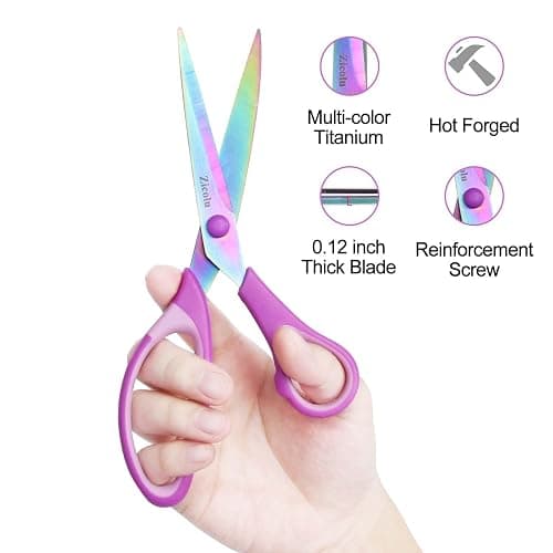 Zicolu 8.5" Scissors All Purpose, Multipurpose Office Scissors Set of 3 Pack, Titanium Coating Sharp Blade, Soft Comfort-Grip, Ideal for Fabric, School, Home, Craft & Sewing, Right/Left Handed, Purple thumbnail 5