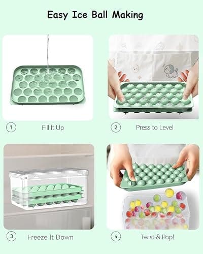 Mini Ice CubeTray with Lid & Storage Bin - 64 Pcs 0.75 Inch Small Sphere Ice Cube Mold Maker, BPA-Free Easy Release Silicone Base, Stackable Ice Trays for Freezer for Cocktails, Coffee thumbnail 5