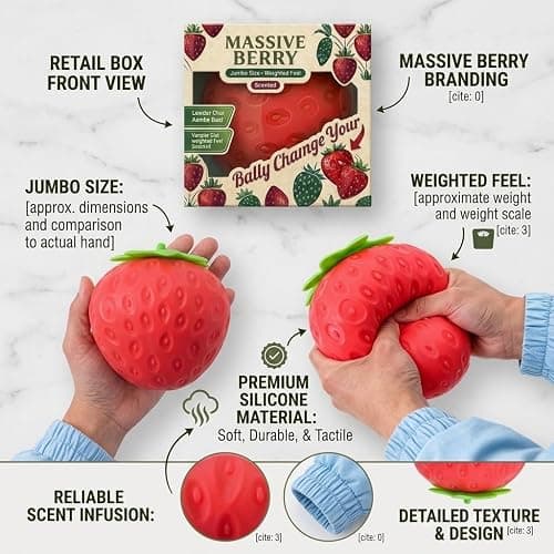 Giant Strawberry Squishy Toy, Super Soft Slow Rising Stress Relief Squeeze Toy for Adults, Large Size TPR Fruit Fidget Toy for Anxiety Relief, Party Favors & Decor thumbnail 5