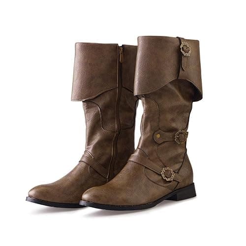 Pirate Costume Boots for Womens Renaissance Pull On Mid Calf Gothic Boot Flat Jazz Boots Halloween Gothic Button Leather Shoes - Image 1