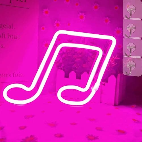 VIFULIN Music Note LED Neon Light for Wall Decor - Battery or USB Powered - Pink Neon Light Up Sign for Girls Room Bedroom Decor thumbnail 4