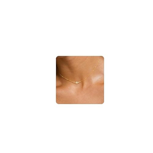 Jewigo Cross Necklace for Women 18K Gold Plated Dainty Cubic Zirconia Pendant Cross Necklace Cute Sideways Cross Faith Necklace Simple Christian Birthday Christmas Jewelry Gift - Image 1