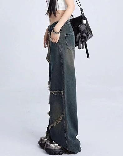 XKBHYD Baggy Jeans Damen Y2K Boyfriend High Waist Wide Leg Jeanshosen mit Quasten und Sternen Streetwear Denim Hose thumbnail 2
