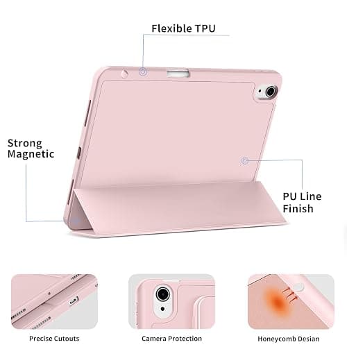 KenKe Case for iPad Air 11 Inch M3/M2 (2025, 2024), iPad Air 5th/4th Generation (2022/2020 10.9-Inch) with Pencil Holder, Slim Protective Smart Cover with Trifold Stand and Auto Sleep/Wake, Pink - Pink thumbnail 2