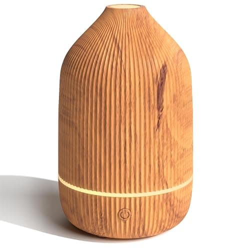 Essential Oil Diffuser, 100ml Aromatherapy Diffuser, Mini Ultrasonic Diffuser for Essential Oil, Home, Office, Cool Mist Humidifier with 7 Led Light, Auto Shut-Off, Wood Grain - Image 1