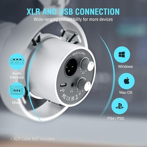 FIFINE Dynamic Microphone with Boom Arm, Studio Vocal XLR Microphone, Podcast USB Mic Kit for PC with Mute Button, Volume Knob, Headphone Jack, for Streaming Recording-AmpliTank K688CT White thumbnail 5