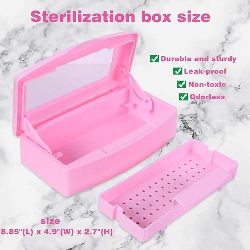 Plastic Sterilizing Tray-Sterilization Tray,Clean Sterilizer Box Storage Organizer for Nail,Tweezers,Hair Salon,Spa & Cutter Manicure Equipment-Clear Lid Pink thumbnail 3