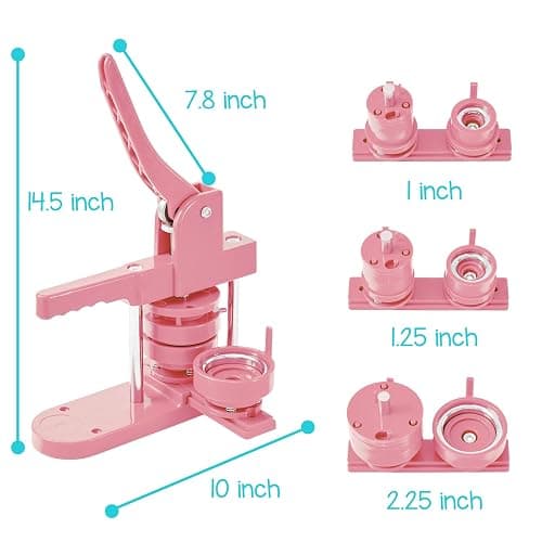 Pin Maker, Button Maker Machine, Pin Maker Machine Kit Includes 300Pcs Pins 25/32/58mm (1/1.25/2.25 inch), 3 Circle Paper Cutters, DIY Button Pin Maker, Button Badge Press Machine(Pink) thumbnail 2