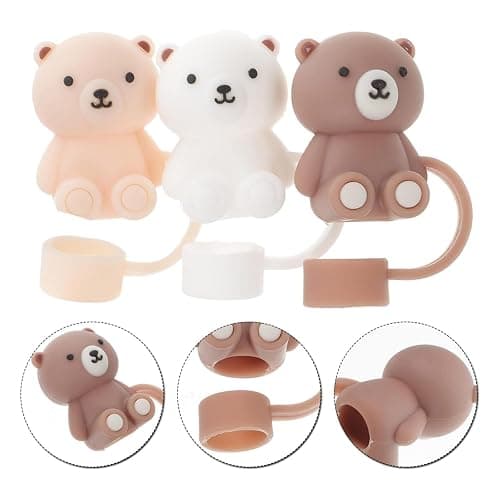 Cute Bear Straw Cover for Stanley Cup, Silicone Straw Topper for Stanley Cup 30&40oz with Tumblers, 10mm 0.4in Lid Accessories for Stanley Straws (2 Bear) thumbnail 5