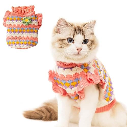 Anelekor Small Dog Sweater, Knitted Tulip Cat Sweater, Warm Thick Holiday Puppy Clothes for Small Dog Girl,Cold Weather Outfit for Kitten Chihuahua Yorkie Teacup Dachshund Pug (Pink, X-Small) - Image 1