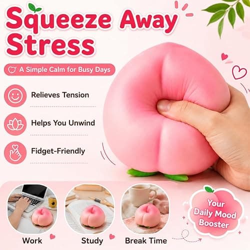 Squeezy Peach Squishy Jumbo, Giant Slow Rising Peach Stress Ball (6" 1pc) | Peach Peach Toys Slow Rising Soft Peach Fruit Toy, Stress Relief Squishy thumbnail 3