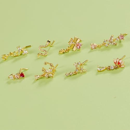 TAMHOO 18Pcs Nose Rings - L Shape, Butterfly & Heart Designs - Gold Nose Studs for Women thumbnail 7