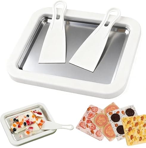 Rolled Ice Cream Maker Kit for Home, DIY Ice Cream Roll Pan with Scrapers, No Machine Required, Fun Ice Cream Maker for Kids, Family, Parties and Summer Desserts (White, M-8.85x6.88 inch) - Image 1
