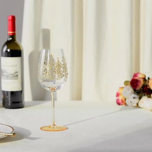 NymphFable Colorful Wine Glass Golden Crown Artisan Painted Glass 15oz Personalised Gift for Birthdays Weddings thumbnail 2