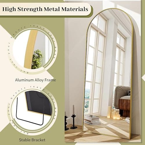 BEAUTYPEAK 65"x24" Arch Floor Mirror, Full Length Mirror Wall Mirrors Hanging or Leaning Arched-Top Full Body Mirror with Stand for Bedroom, Dressing Room, Gold thumbnail 3