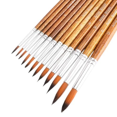 FENORKEY Artist Watercolor Paint Brushes, Round Pointed Tip Paint Brushes Set, 12pcs Different Sizes Detail Paint Brush for Watercolor, Acrylics, Ink, Gouache, Oil, Tempera (Brown) thumbnail 2