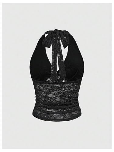 Verdusa Women's Y2k Gothic Goth Halter Top Mesh Sheer Backless Crop Going Out Tops Emo Grunge Witchy Clothes thumbnail 2