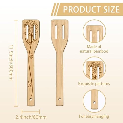 GLOBLELAND 6Pcs Floral Bamboo Cooking Utensils Wooden Engraved Cooking Spoons Set Carving Kitchen Bamboo Spatula Set for Women and Men Wood Cooking Spoon for Kitchen House Warming Gift thumbnail 3