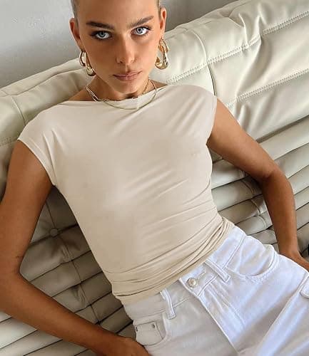 Arkim Top Dos Nu Femme [Matériaux Améliorés] Y2K Backless Top T-Shirts, Sexy Haut Dos Nu Tops Femme Ete Style Réversible thumbnail 3