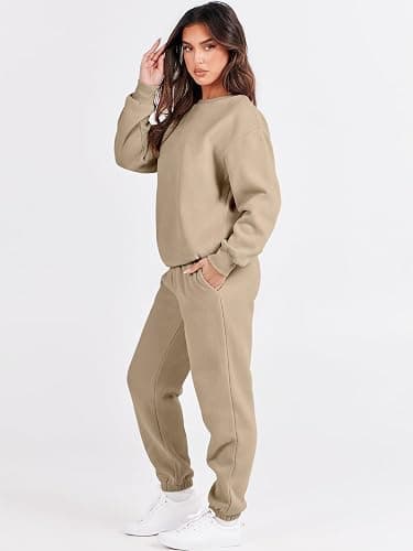 ANRABESS Women's Two Piece Outfits Sweatsuit Lounge Set Long Sleeve Crewneck Sweatshirt Jogger Pants Tracksuit 2025 Fall Sets thumbnail 4