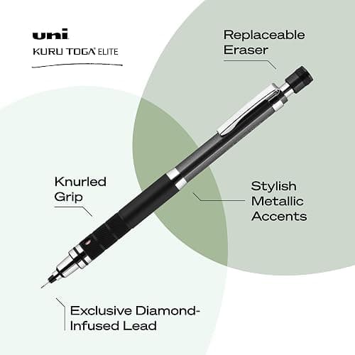 uniball Kuru Toga Elite Mechanical Pencil Starter Kit, 0.5mm, HB #2, Gun Metal Barrel, 1 Pack thumbnail 3