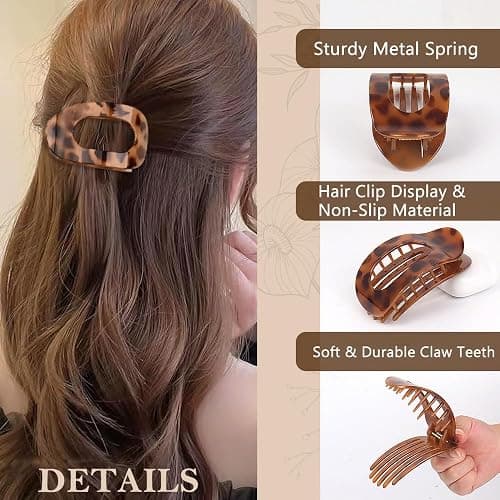 Large Flat Round Hair Clips Leopard Print Hair Claw Clips -Duckbill Clips for -Clips for Womens 3 Pcs - Strong Hold Hair Clips for Thin Thick Curly Hair thumbnail 2