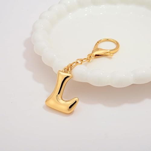 WOWORAMA Initial Letter Keychain for Women Chunky Gold Bubble Letter Bag Charm Purse Charm Personalized Keyrings Accessories thumbnail 2