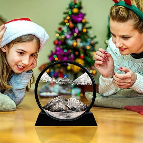 Aoderun Moving Sand Art Picture Round Glass 3D Deep Sea Sandscape in Motion Display Flowing Sand Frame Relaxing Desktop Home Office Work Decor (7", Black) thumbnail 7