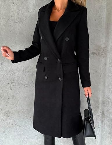 IDEALSANXUN Womens Long Wool Coat Double Breasted Trench Coat Fall Winter Clothes thumbnail 2