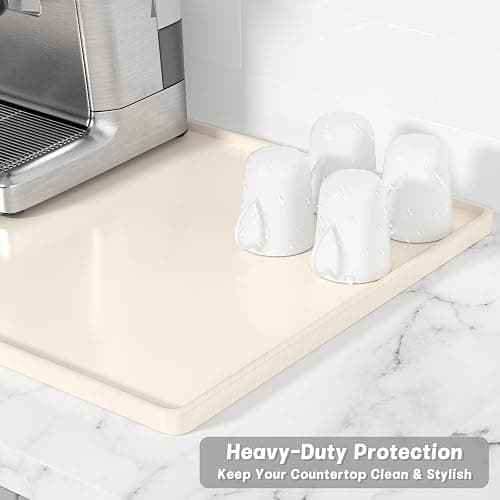 Rnivvi Silicone Coffee Mat, 12" x 19" Waterproof Raised Edge Coffee Bar Mats for Espresso Machine Station Accessories, Heat Resistant Dish Drying Pad for Kitchen Counter, Rubber Bar Decor Pad, Beige thumbnail 4