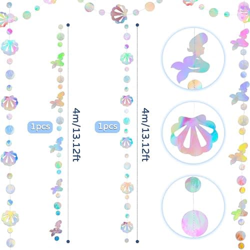 ZERODECO Mermaid Party Decorations - Iridescent Garland, Natural Fishnet and Bubble Garlands for Birthday, Pirate, Nautical, Under The Sea Theme thumbnail 5