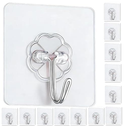 Adhesive Hooks - Heavy Duty Sticky Wall Hooks for Hanging, Removable Waterproof Hooks for Bathroom Kitchen, Damage-Free Transparent Hooks 12pcs - Image 1
