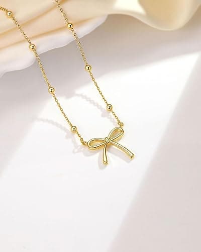 UNGENT THEM Always Remember You Are Loved - Cute Preppy Girly Trendy Stuff Gold Bow Necklace for Women Teen Girls thumbnail 5