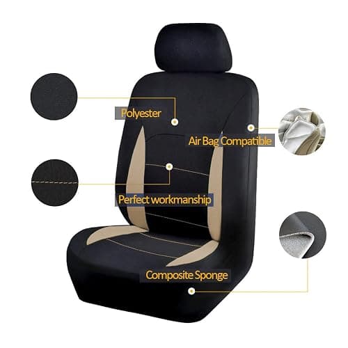 Flying Banner Car Seat Covers Set Beige Tan Front Seats Rear Bench Polyester car seat Protectors Easy installations Rear Bench Split Classic Man Lady thumbnail 2